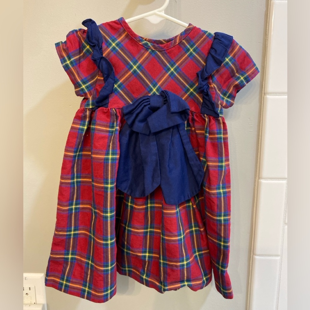 Sophie & Lucas Red Plaid Dress with Navy Bow / Size 12m / VGUC